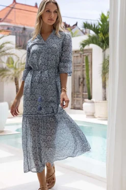 Resort | Maxi Dresses>Humidity Lifestyle FIESTA ARIES DRESS BLUE PRINT