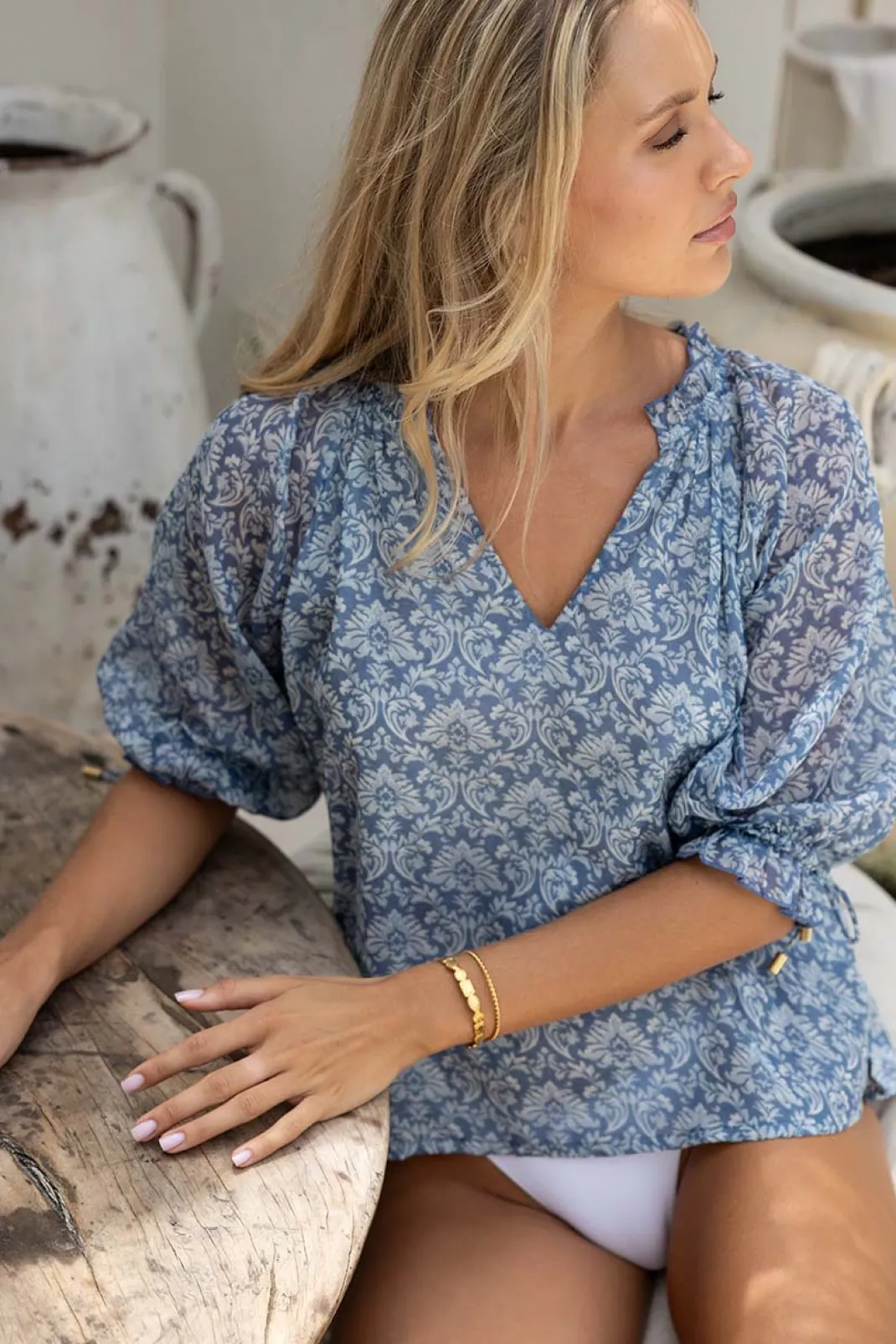 Resort | Blouses>Humidity Lifestyle PORTAFINO ARIES BLOUSE BLUE PRINT