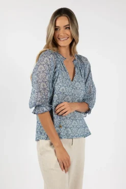 Resort | Blouses>Humidity Lifestyle PORTAFINO ARIES BLOUSE BLUE PRINT